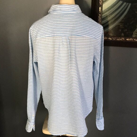 J. Crew blue/white crinkle cotton popover top, S - Picture 4 of 5